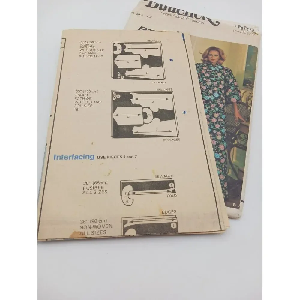 Butterick 4558 Size 12 Misses Button Front Robe 1970s Vintage Retro Pattern CUT